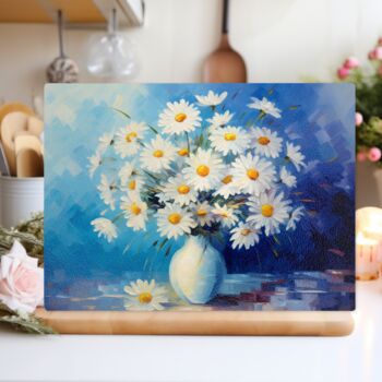 Sunlit Daisies In Blue Textured Glass Chopping Board, 2 of 8