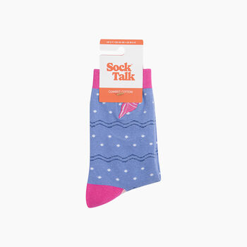 Embroidered Conch Shell Combed Cotton Socks In Blue/Pink, 4 of 4