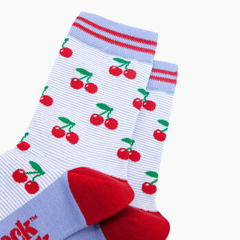 Cherry Striped Bamboo Socks In Blue, 2 of 4