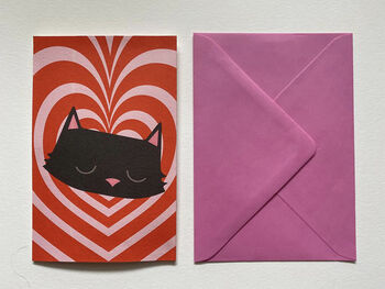 Pop Up 3D Black Cat With 'Spinning' Heart Greeting Card, 3 of 3