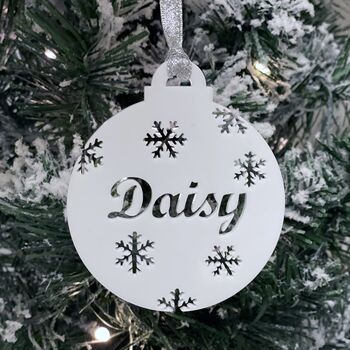 Personalised Name With Snowflakes Christmas Bauble, 12 of 12