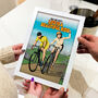 Personalised Cyclist Cartoon Print For Couples, thumbnail 4 of 5