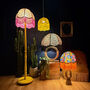 Birdie Fringed Dome Hessian Lampshade With Pink Trim, thumbnail 3 of 6