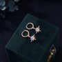 Sterling Silver Moonstone Northstar Starburst Huggie Hoop Earrings, thumbnail 7 of 11