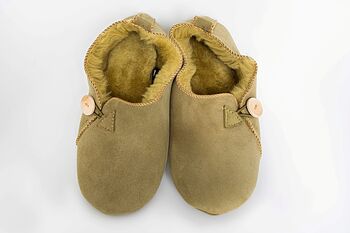 Sheepskin Slippers Olive 100% Real Fur Hand Crafted, 7 of 7