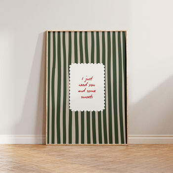 I Just Need You And Sunsets Striped Wall Print, 2 of 8