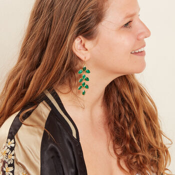 Emerald Leaf Style Gold Plated Silver Drop Earrings, 2 of 9