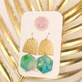Blue Marbled Hexagon And Arch Drop Earrings, thumbnail 3 of 8