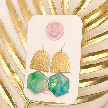 Blue Marbled Hexagon And Arch Drop Earrings, 3 of 8