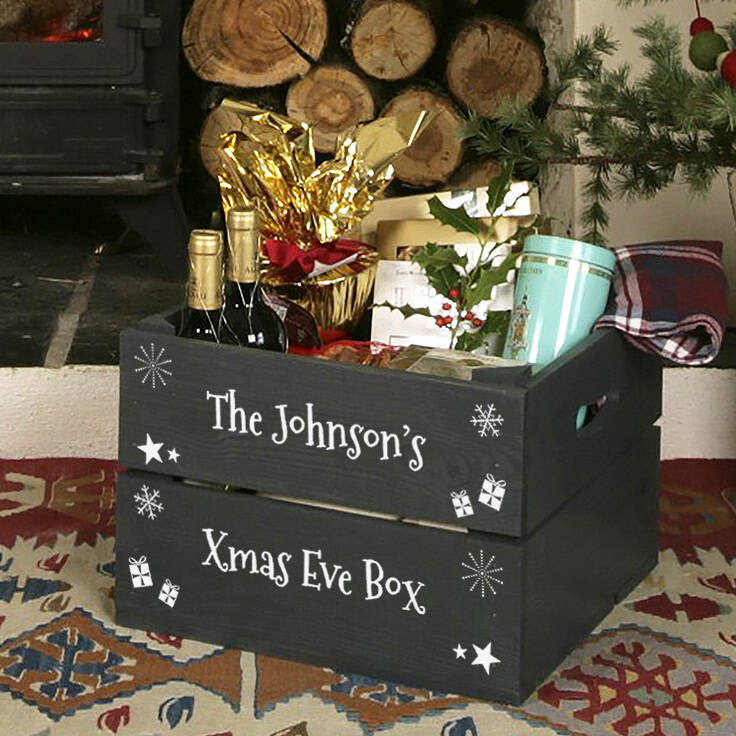 Personalised Wooden Crate New Years Eve Hamper Box GIFT Any Name