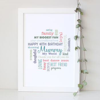 Personalised 40th Word Art Birthday Gift For Her, 7 of 7