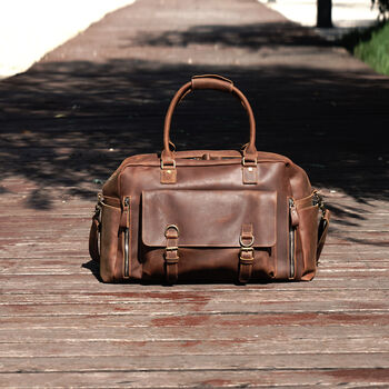 Genuine Leather Weekend Overnight Bag, 6 of 12