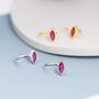Marquise Ruby Pink Cz Huggie Hoops In Sterling Silver, thumbnail 8 of 12