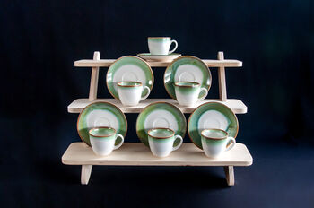 Green Set Of Two Porcelain Espresso Cup And Saucer Set, 7 of 11