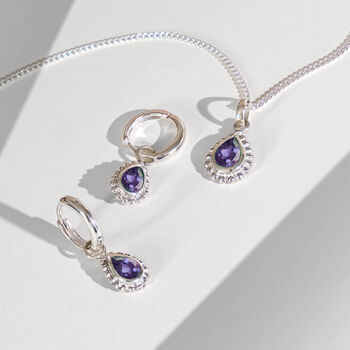 February Birthstone Amethyst Sterling Silver Huggie Hoop Earrings, 4 of 12