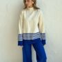 Blue Free Size Long Sleeve Knitted Women's Co Ord Set, thumbnail 2 of 5