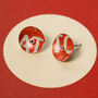 Colourful Red Graphic Silver Ear Studs, thumbnail 1 of 11