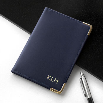 Personalised Navy Leather Passport Cover, 2 of 8