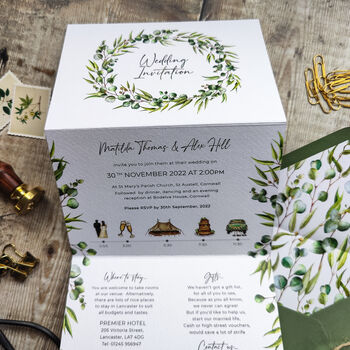 Eucalyptus Wedding Invitation With Timeline, 8 of 9