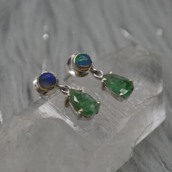 Opal Emerald Earrings: Gold, Silver, May Birthstone, 2 of 8