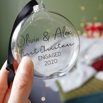 First Christmas Engaged Glass Bauble, 4 of 7