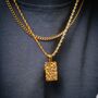 Gold Plated Rectangle Hammered Pendant Necklace For Men Stainless Steel Chain, thumbnail 2 of 12