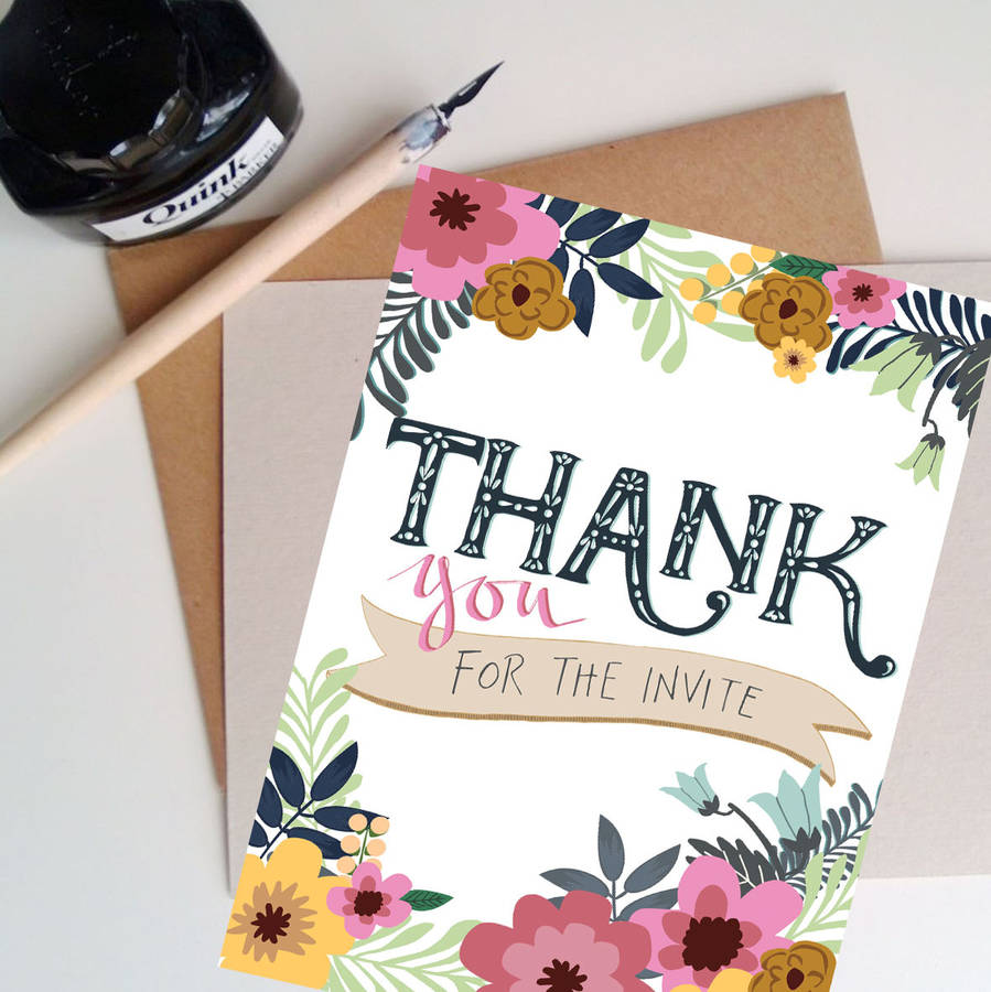 Thank You For The Invite Floral Card By Eldon & Fell