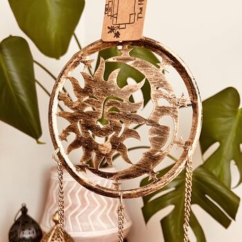 Handmade Metal Moon And Sun Wind Chime With Bells, 2 of 6