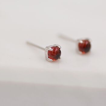Genuine Garnet Stud Earrings In Sterling Silver, 3 of 11