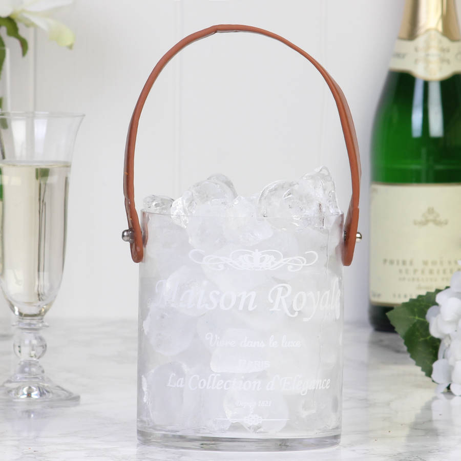 Personalised Glass Ice Bucket With Leather Handle By Dibor