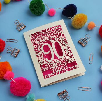 Personalised 90th Birthday Card Papercut Flower Design, 4 of 7