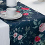 Luxury Linen Like Floral Table Runner Rose Garden Navy, thumbnail 2 of 5