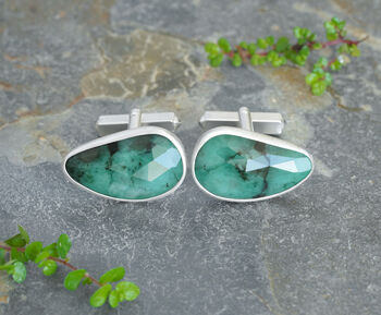 15ct Emerald Cufflinks In Sterling Silver, 2 of 3