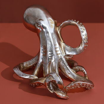 G Decor Silver Brass Octopus Shaped Wine Bottle Holder, 3 of 5