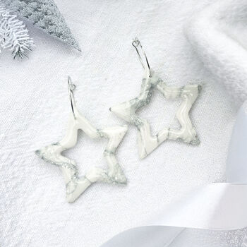 Silver Star Christmas Polymer Clay Earrings, 2 of 5