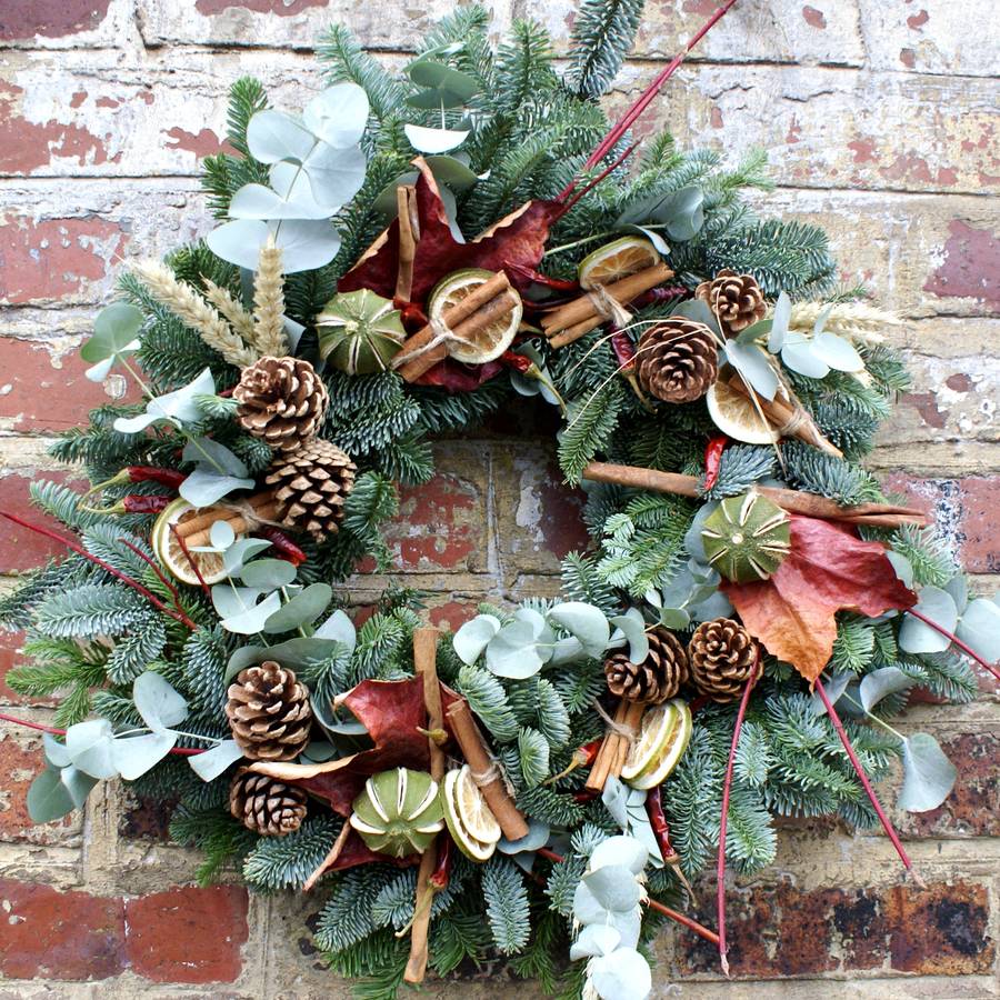 Luxury Fresh Spicy Christmas Wreath By The Artisan Dried Flower Company