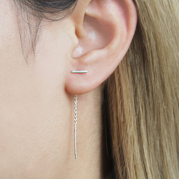 Bar Chain Rose Gold Plate Silver Threader Drop Earrings, 7 of 8