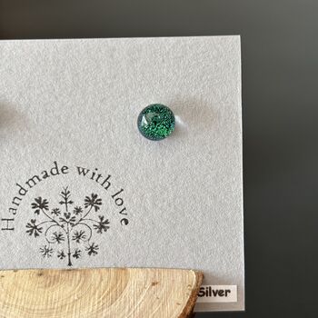 Green Sparkly Fused Glass Sterling Silver Stud Earrings, 9 of 9