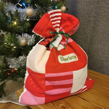 Memory Clothes Christmas Santa Sack, Fully Lined Keepsake Christmas Present Sack Made From Baby Clothes, 12 of 12