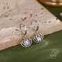 Sterling Silver Lotus Flower Huggie Hoop Earrings With Lab Moonstone, thumbnail 6 of 11