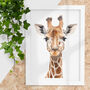 Friendly Giraffe Whimsical Watercolour Animal Art Print, thumbnail 1 of 2