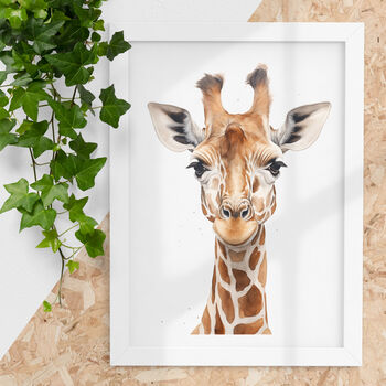 Friendly Giraffe Whimsical Watercolour Animal Art Print, 2 of 5