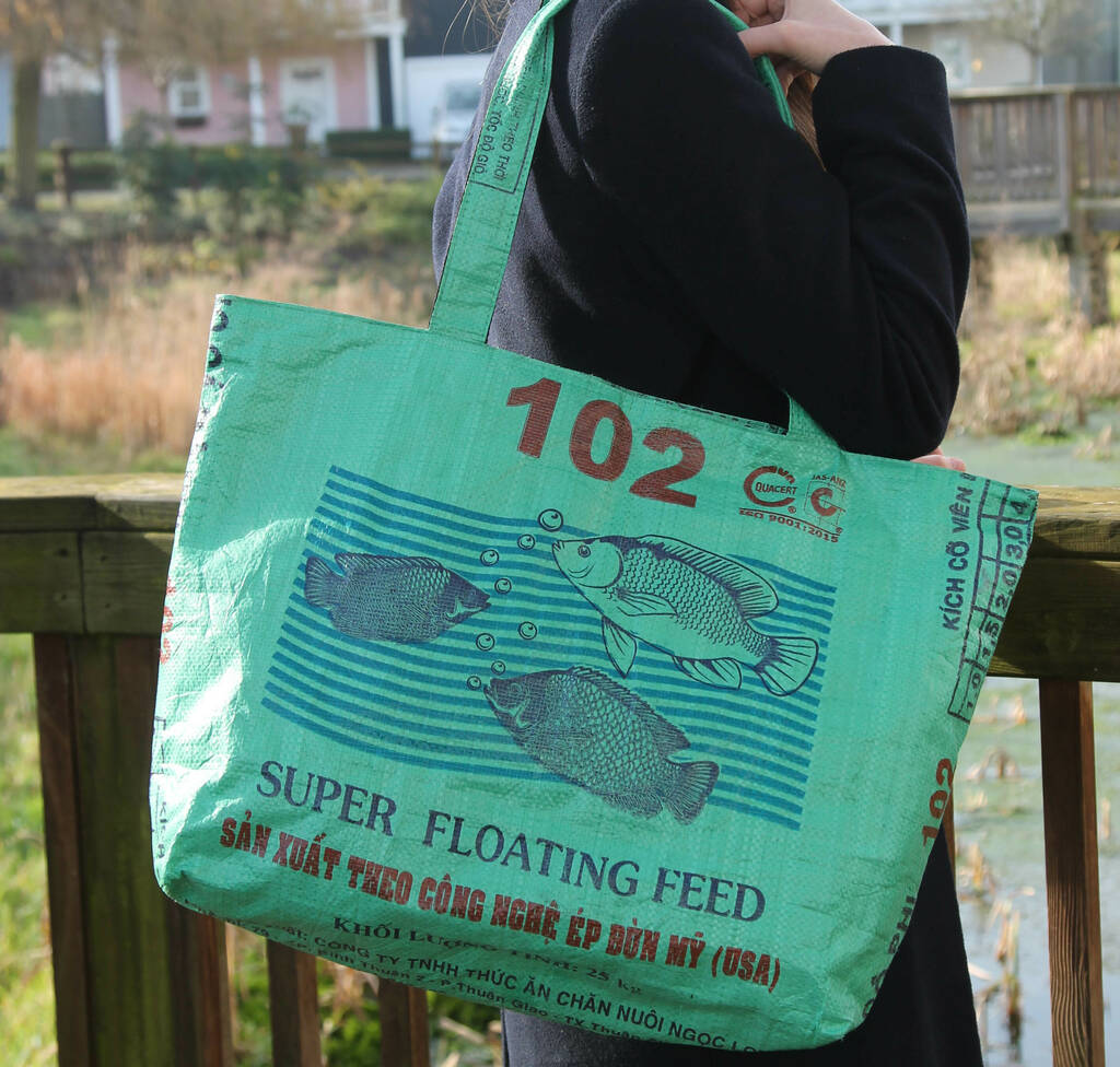 Recycled Green Fish Bag Large By Lotus Direct