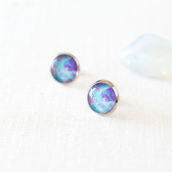 Blue And Magenta Galaxy Earrings, 3 of 8