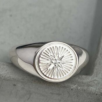 Silver Starburst Signet Ring, 925 Sterling Jewellery, 8 of 11