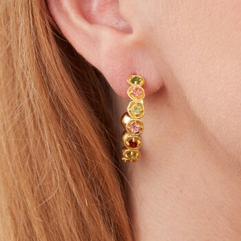 Textured Tourmaline And Gold Plated Silver Hoops, 3 of 9