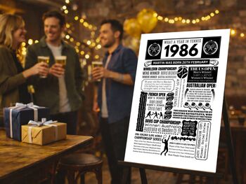 Personalised 40th Birthday Tennis Poster, Custom Sports Gift, 12 of 12