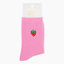 Women's Embroidered Socks Pink Strawberries, thumbnail 4 of 5