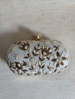 Off White Oval Floral Clutch, 4 of 11