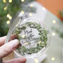 First Married Christmas Wreath Flat Glass Bauble, thumbnail 7 of 8